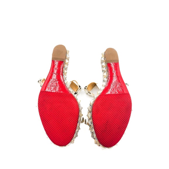 Christian Louboutin White Leather Gold Studded Espadrille Platform Sandals EU 36 - Picture 8 of 8